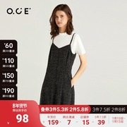 OCE吊带连衣裙女2021夏设计感法式波点调节肩带连衣裙小黑裙