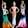 儿童傣族舞蹈服装表演孔雀舞滇南映少女童鱼尾裙民族演出服长袖