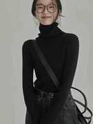 法式黑色高领针织打底衫女秋冬季高级感配大衣内搭堆堆领薄款毛衣