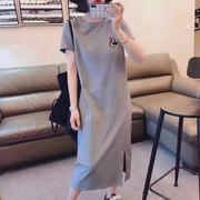 孕妇夏装连衣裙灰色短袖女韩版高级感大码中长款宽松显瘦气质裙子