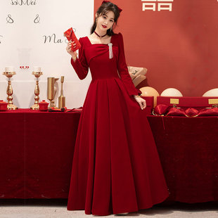 气质名媛红色礼服高端轻奢小众法式高级感平时可穿中长款连衣裙
