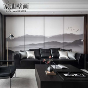 现代新中式意境水墨黑白山峰，电视背景墙壁画客厅卧室墙纸墙布