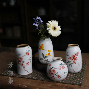 芳物集纯手工手绘陶瓷花瓶，新中式摆件文人空间，客厅插花鲜花景德镇