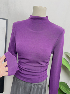 撩人深紫~韩式半高领打底长袖，t恤女加绒修身显瘦内搭上衣2022秋冬