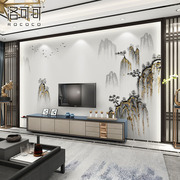 新中式壁布极简意境水墨山水，壁画客厅沙发电视背景墙壁纸卧室墙布