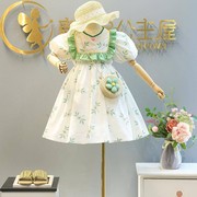 女童荷叶边田园风连衣裙，2024夏装女宝宝，甜美短袖纯棉公主裙子