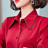 红色雪纺衬衫女长袖，衬衣2023年春秋时尚，洋气气质打底职业上衣