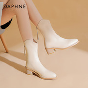 达芙妮短靴女2024春季马丁靴，切尔西靴高跟瘦瘦靴粗跟靴子女