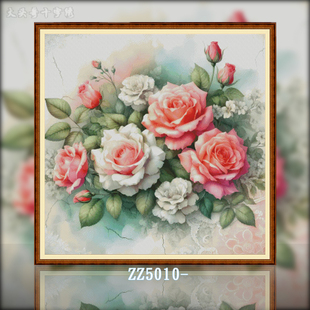 zz5073-红玫瑰白玫瑰十字绣2024线，客厅花卉手工欧式卧室
