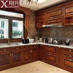 櫥櫃轻奢实木整体厨房壁橱柜原木加工定制红橡门板装饰订制柜