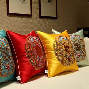 新中式抱枕中国风高档刺绣沙发，靠枕客厅床头靠垫大腰枕含芯靠背垫
