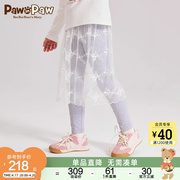 pawinpaw卡通小熊童装，2024年春夏女童假两件蕾丝，打底裙裤子