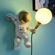 宇航员壁灯儿童房免接线装饰灯创意月球太空人夜灯男孩卧室床头灯