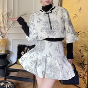 LASS LIZ原创新中式冬季名媛千金风龙年新年夹棉短款上衣短裙套装