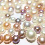 DIY半孔裸珠散珠 淡水珍珠扁圆馒头珠5A面包珠天然颜色半成品原料