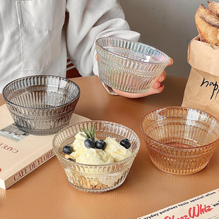 ins竖纹甜品玻璃碗冰淇淋碗网红餐具，糖水碗水果，酸奶碗燕窝早餐碗