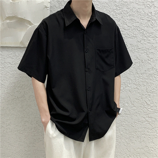 韩版高街帅气短袖衬衫，男夏季薄款潮流，ulzzang百搭休闲五分袖衬衣