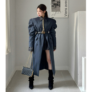 韩国女装2023冬季时尚宽松纯色，双排扣圆领长袖气质中长款大衣