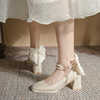 主婚纱婚鞋粗跟新娘高跟鞋方头玛丽珍鞋礼服伴娘秀禾结婚鞋子单鞋