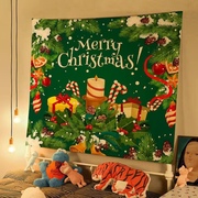 圣诞挂布美式圣诞节背景派对装饰背景布壁炉(布，壁炉)圣诞老人圣诞树大挂布