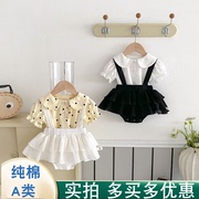 女童波点T恤女孩衬衣夏季韩国童装女宝宝超萌娃娃衫婴儿背带哈裙