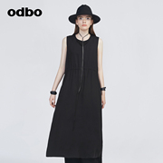 odbo/欧迪比欧原创设计V领无袖背心连衣裙女早夏高级感开叉A字裙