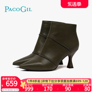 PACO GIL靴子女2023秋细跟短靴潮ins瘦瘦靴百搭高跟单靴裸靴