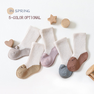 韩国秋季同款婴儿童，撞色立体耳朵袜子新生儿，宝宝松口弹性螺纹棉袜