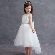 白色儿童婚纱礼服公主裙春款童装，2022复古欧美无袖高腰蓬蓬连衣裙