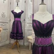 s码紫色，网纱双肩短裙，礼服0919bt