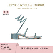 renecaovillacleo粗跟水钻，女士高跟鞋rc凉鞋女