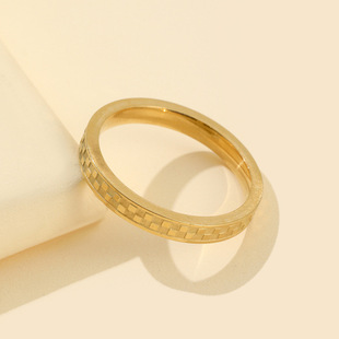 同款 简约22颗爱心形方格不锈钢情侣戒指 钛钢保色指环素圈饰品