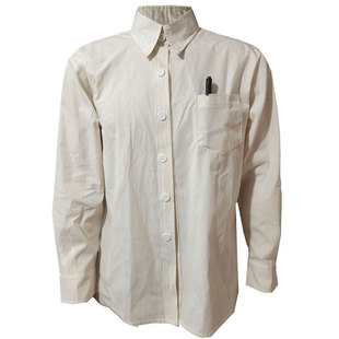 纯棉粗布老式衬衣长袖男女解放时期衬衫，老兵款米白色，65式米白衬衣(白衬衣)