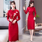 民国风少女改良小个子旗袍新中式，红色连衣裙敬酒服婚宴伴娘服礼服