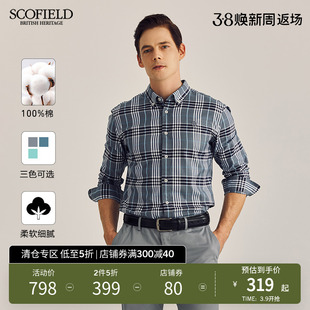 SCOFIELD男装春季衬衣长袖时尚商务休闲复古格子衬衫男士