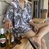 英伦雅痞男装大码古巴领花衬衫胖子短袖男夏季薄款夏威夷衬衣外套