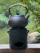 元宝铁壶南部铁器日式铸铁茶具，纯手工烧水壶螺纹，壶布袋平叽纹茶壶