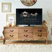 定制新古典(新古典)电视柜，美式乡村实木，雕花仿古做旧家具欧式地柜视听柜
