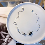 网红韩国复古小众设计不对称黑白玛瑙珠子项链，女高级感锁骨链