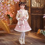 女童汉服拜年服女童冬季夹棉套装儿童中国古装唐装过年衣服宝宝