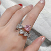 LOVE小众感奢华粉色心形钻石戒指 满钻高碳钻气质浪漫指环女饰品