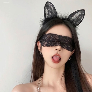 性感兔耳朵女郎蕾丝面罩半脸黑色面纱面具发箍眼罩套装拍照凹造型