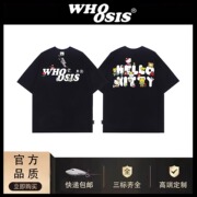 whoosis联名hellokitty趣味短袖t恤情侣男女休闲宽松夏季纯棉上衣