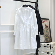 白衬衫女大码中长款娃娃领宽松洋气24年春季小众设计感连衣裙