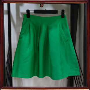 清货品牌夏装韩版时尚休闲百褶双紧腰，半身短裙女装绿色2644