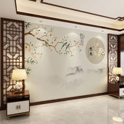 新中式山水花鸟壁纸卧室电视，背景墙纸沙发，装饰壁画客厅影视墙壁布
