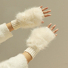 毛毛半指纯色毛线针织手套，秋冬季女仿兔毛，加绒办公写字保暖防寒潮