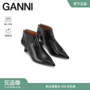 GANNI女鞋 黑色皮革尖头猫跟拉链小短靴高跟靴及踝靴 S1961099