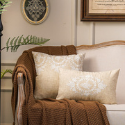 法式复古抱枕麻布刺绣，沙发装饰靠垫含芯可拆洗床头靠背垫腰枕