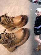 女童靴子加绒儿童马丁靴2023秋冬款男童短靴，复古英伦风中大童棉靴